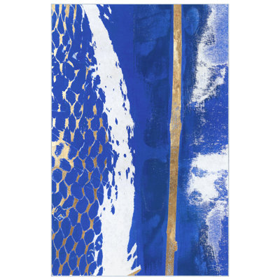 Tapis bleu lavable tissé à la machine avec un revêtement antidérapant Fisherman's Wharf I
