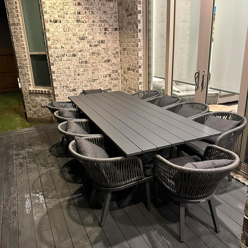 Maddielyn 10-Person Aluminum Patio Dining Set with Rectangular Table and Cushions 
