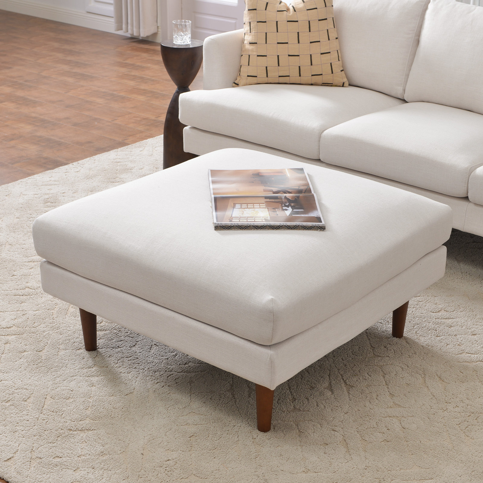 Miller 36" Upholstered Ottoman, Ivory, 19" H x 36" W x 36" D