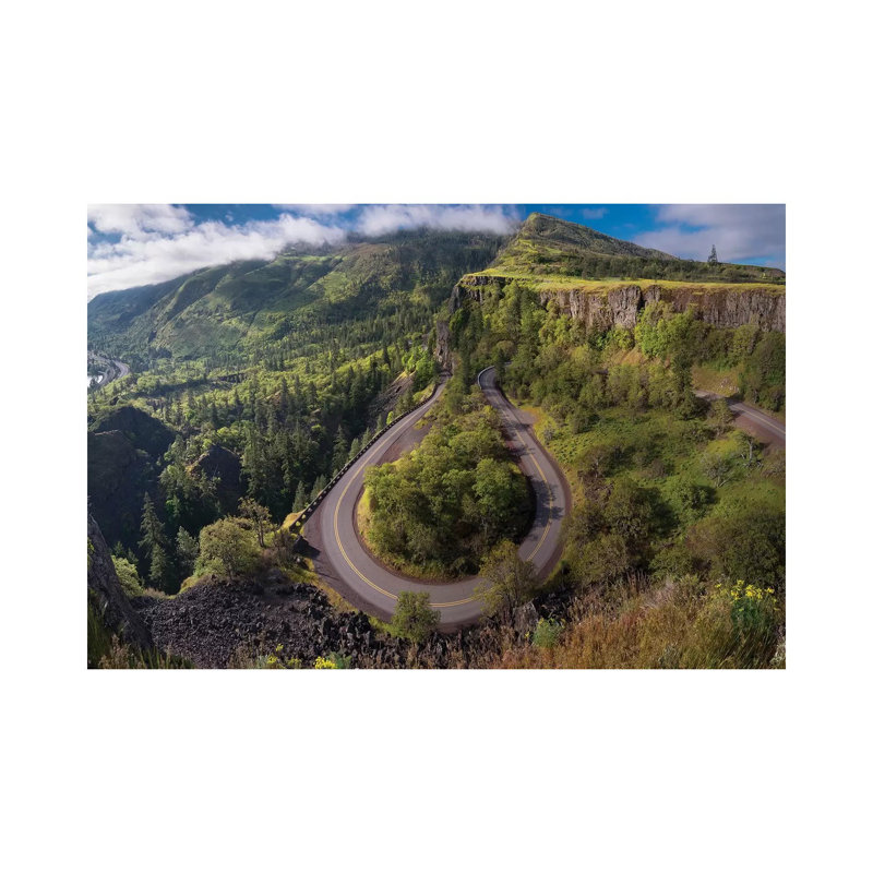 Oregon. Twisting, Curving Historic Columbia River Highway (Hwy 30) Below The Rowena Plateau by Gary Luhm - Wrapped Canvas Print
