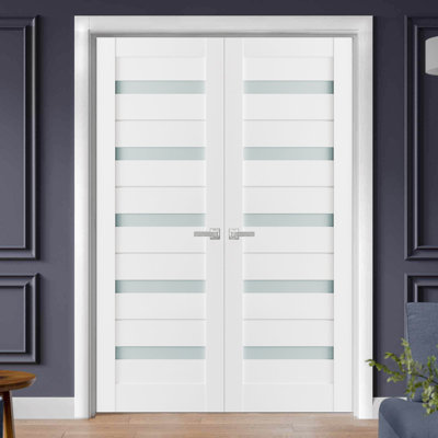 Quadro Frosted Glass Paneled Wood French Doors