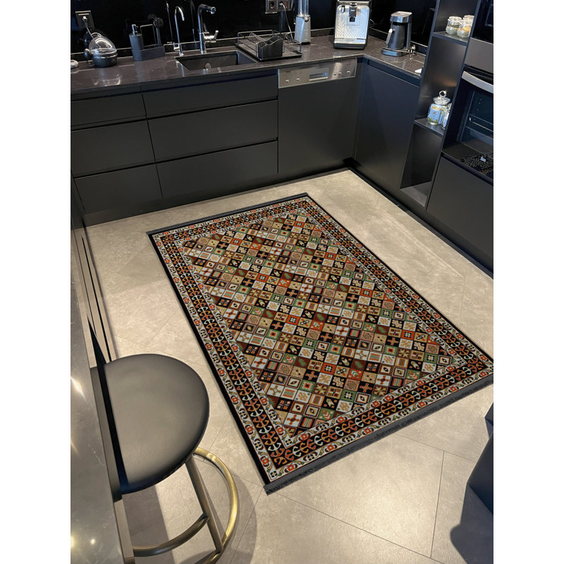 Tapis décoratif rétro multicolore à rayures foncées et multicolores, Tapis de couloir 3 pi 9,81 po x 6 pi 6,74 po
