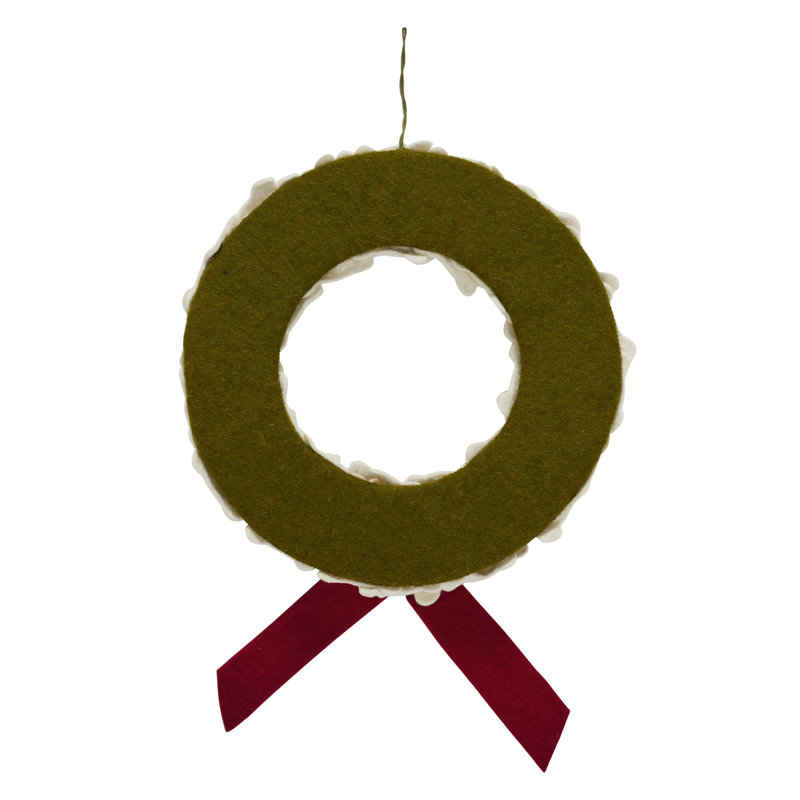 Handmade Hand Felted Wool Wreath - Dog Bones With Red Bow - 14"