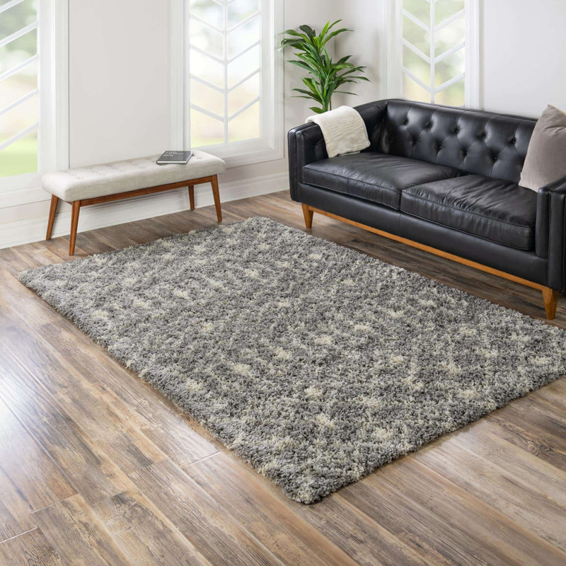 Tapis à poil long gris treillis Griego, Rectangle 10 pi x 14 pi 1 po
