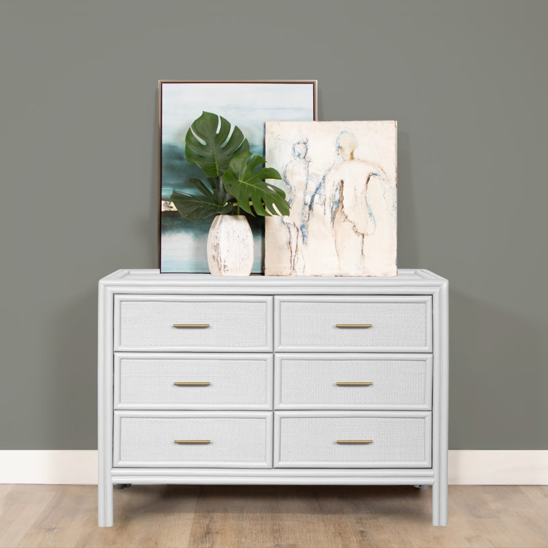 Commode double 6 tiroirs Aruba, Blanc / or