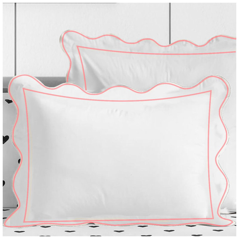 400TC Cotton Scallop Embroidery & Border Sateen Solid Duvet Cover Set, California King/King Duvet Cover, White/Light Pink