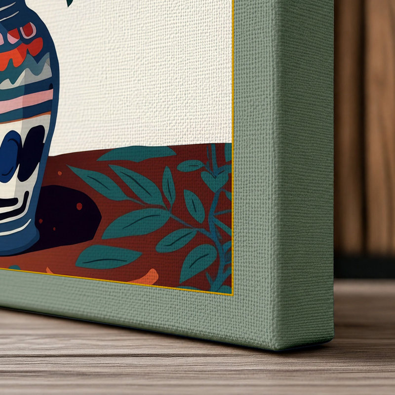 Floral Folk Arrangement Boho - Wrapped Canvas, 36x24 - 91.4 x 61.0 cm, Sage Border