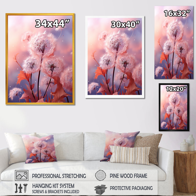 «Delicate Calm Dandelion Serenity V - Autre plante et fleurs», art mural, Toile tendue, H 32 po x l 24 po