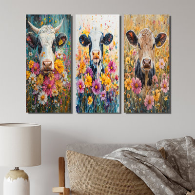 Vache marguerites avec hibiscus I - Collection d'art mural animal de vache