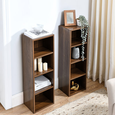 Multi-Functional 8 Tall Narrow Bookcase With Adjustable Shelves, Media Tower Rack For Home Office Display, And Waterproof Cabinet Cd Slim Storage Office, Exquisite Appearance Easy Assembly Design
