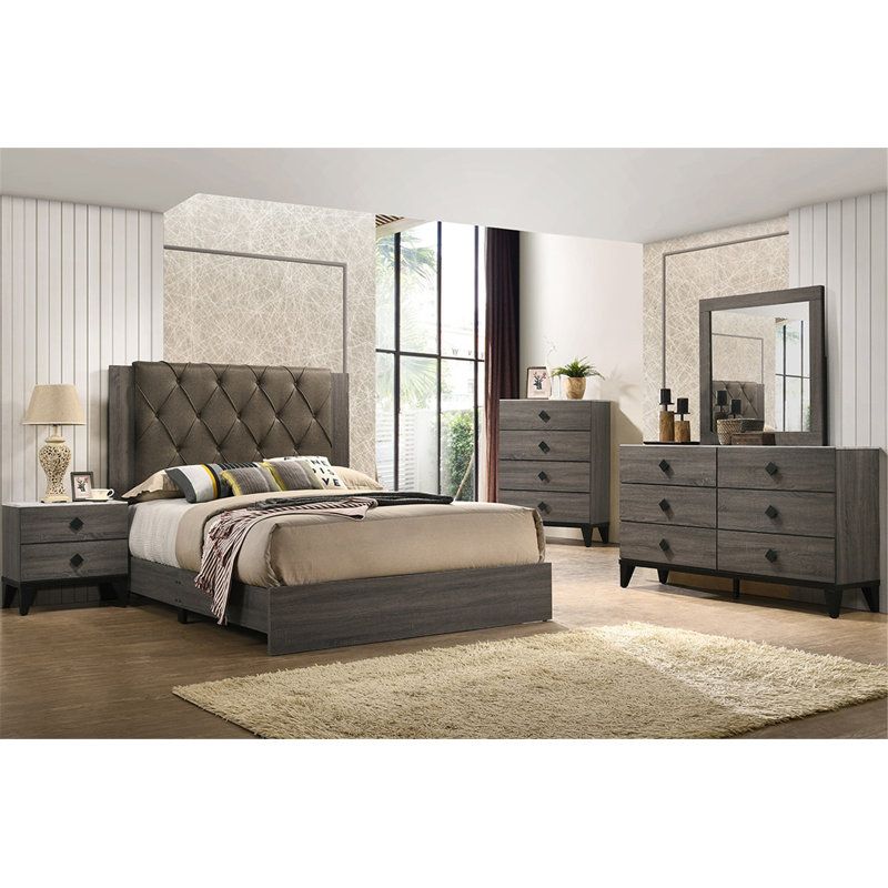 Maxie Upholstered Standard Bed, King, Gray
