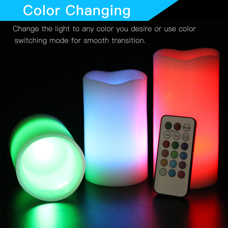 LED Flameless Candles with Remote Real Flickering & Real Ivory Colour Battery Powered LED Pillars Candles with Remote Control and Timer Function - 12 Preset Multi Colours