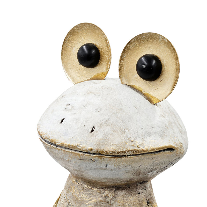 Abstract White Magnesium Frog Figurine with Gold Arms and Eyes