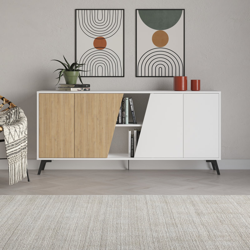 FIONA CONSOLE 180 - RETRO GREY - CARRARA, White/Oak