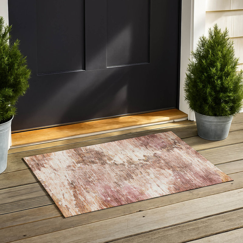 Tapis abstrait lavable à la machine intérieur / extérieur ACN2874, Rosé, 1 pi 8 po x 2 pi 6 po