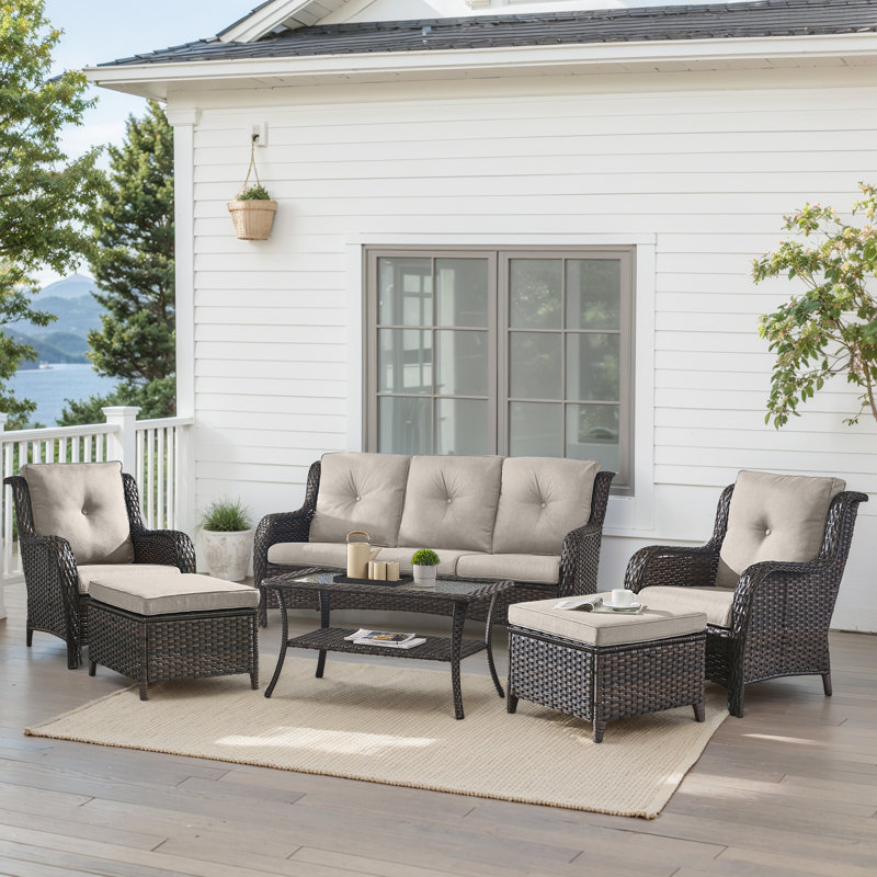 Carolina 6-Piece Square Outdoor Conversation Set With 3-Seat Sofa And Armchair, Beige