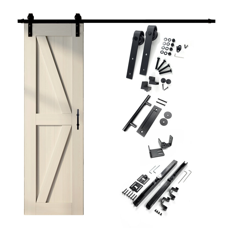 Porte de couleur K en bois de pin massif non assemblé avec quincaillerie d'installation rustique noire, 20 po x 84 po