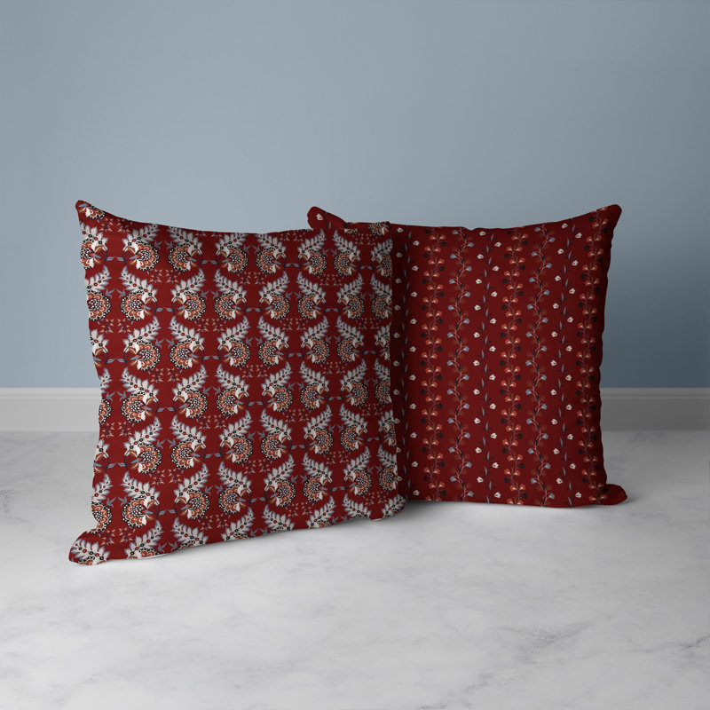 Coussin décoratif botanique intérieur / extérieur Botanical Bouquet, H 18 po x l 18 po, Bleu/rouge
