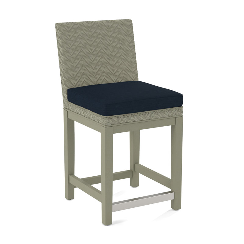 Upholstered Stool, Light Blue Performance Fabric; 0851-55, Greystone Finish