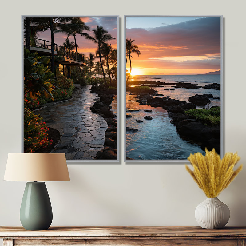 Maui Tropical Dreamscape I - art mural sur toile gris 2 panneaux, H 36 po x l 48 po, Reproduction encadrée sans passe-partout