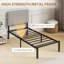 HOMCOM 3FT Single Bed Frame Upholstered Headboard Black and Light Grey