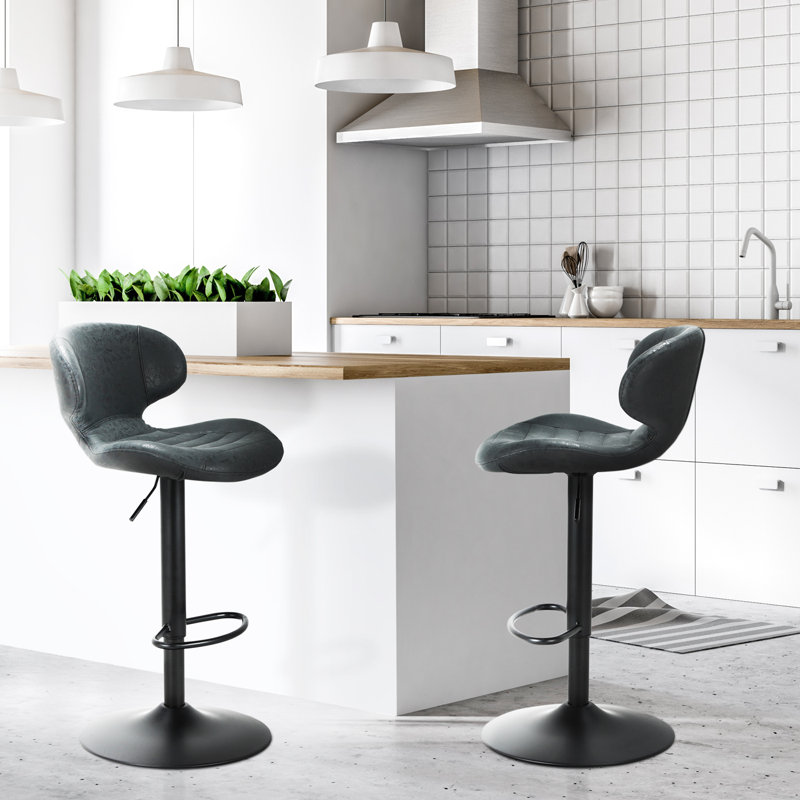 Ansilma Swivel Upholstered Adjustable Height Counter Stool with Metal Frame, Grey