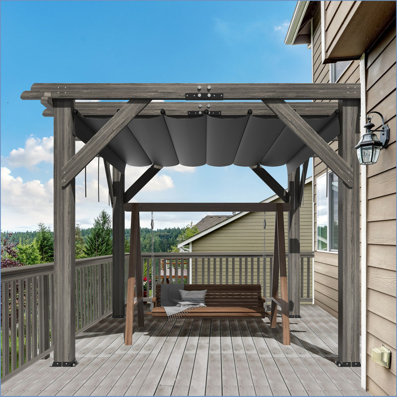 10 Ft Outdoor Spruce Wood Wooden Gazebo Pergola With Canopy & Installation Kit, Quality Support Structure, Wind & Snow Resistant, Modern Outdoor Extendable Pavilion For Decks, Porches, Vines