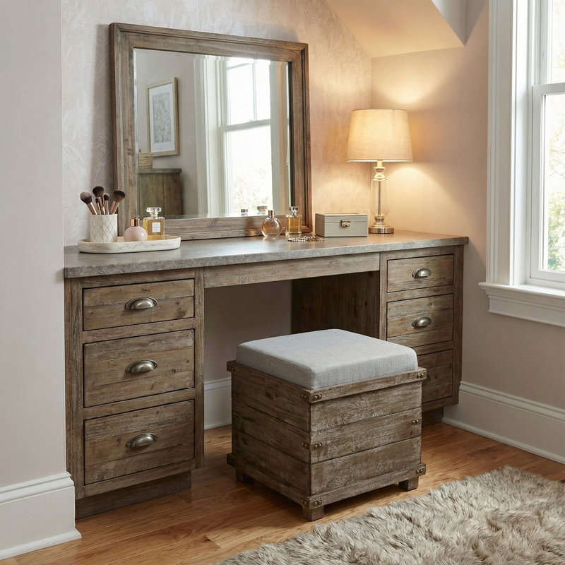 Frisbie Storage Chest Tray Ottoman in Fabric and Wood, Grey