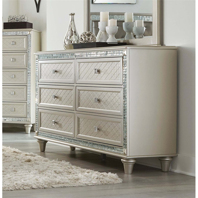 Commode 6 tiroirs de luxe avec finition argentée