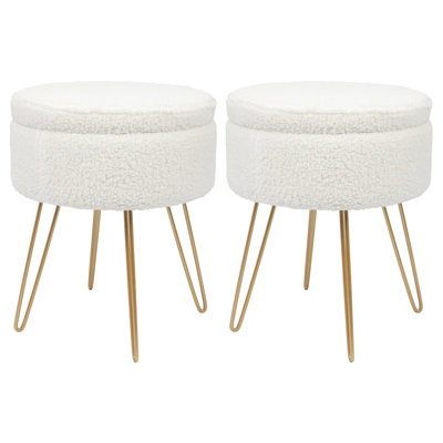 Harbour Housewares Round Boucle Storage Footstools - Pack of 2