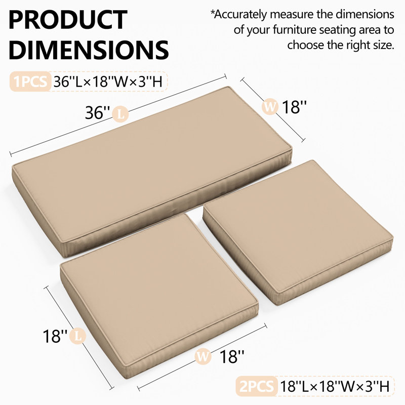 Ensemble de coussins de siège d'extérieur 3 pièces, Beige