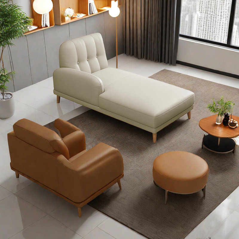 High elastic sponge filled, leather fabric recline, Right Hand Facing, Cream/Yellow
