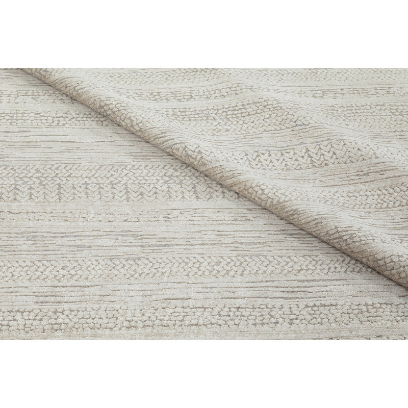 High-Quality Hand-Knotted Silver And Ivory Area Rug, Rectangle 12' x 15'