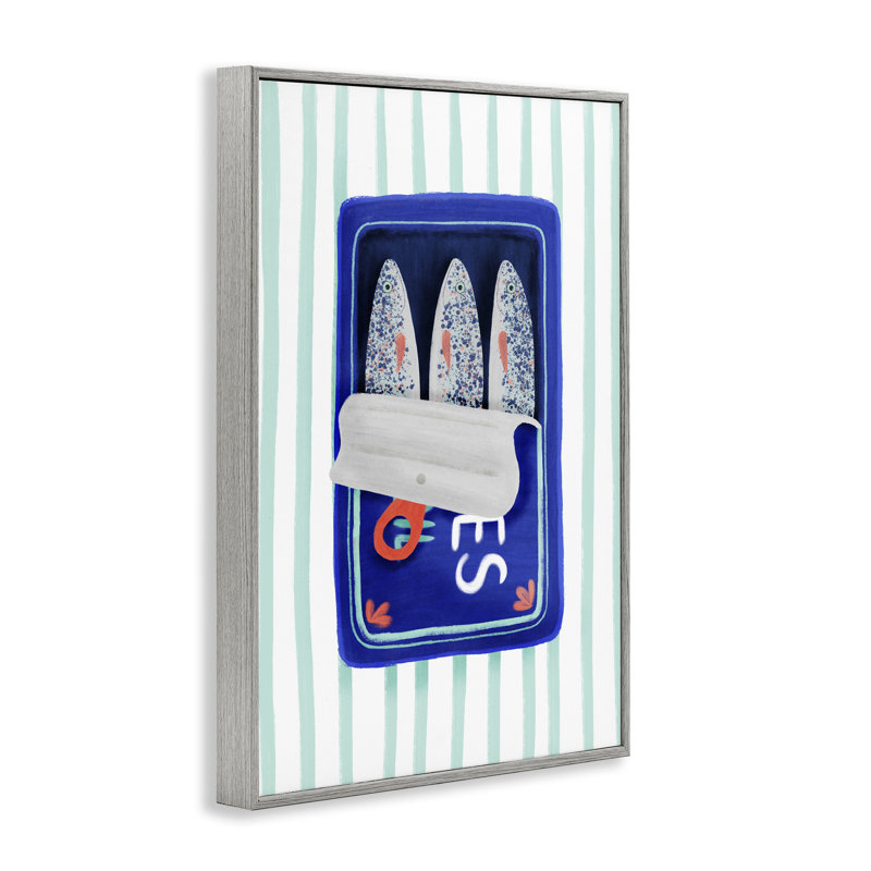 Giclée encadrée de sardines bleues, design par Metka Hiti, H 30 po x l 20 po, Giclée de ferme grise encadrée