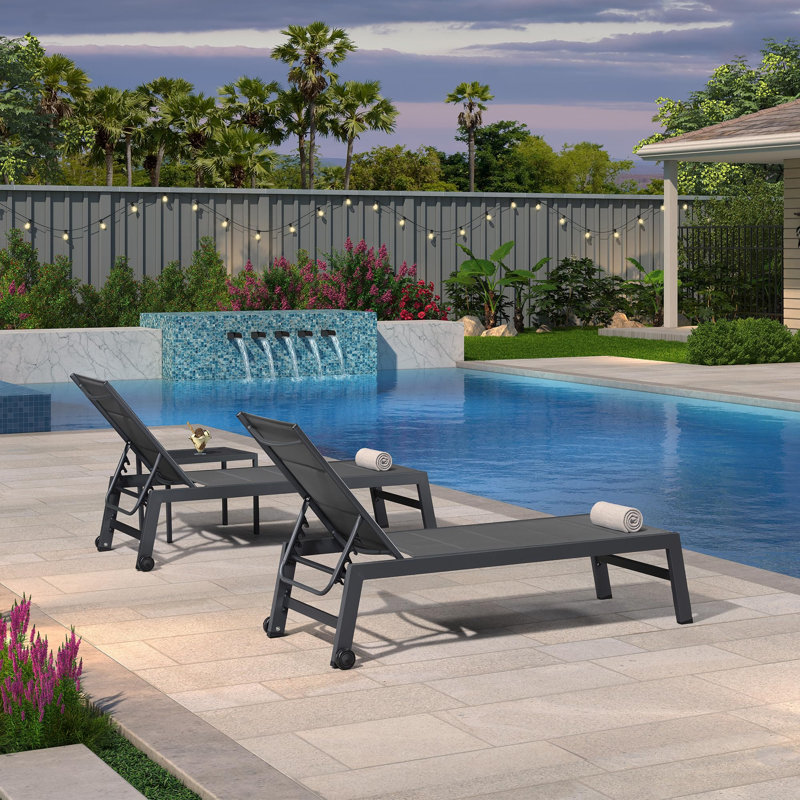 PURPLE LEAF Outdoor Patio Chaise Lounge Chair Set of 2 Chair with Rolling Wheels Lounge Chair for Patio Poolside Garden Grey