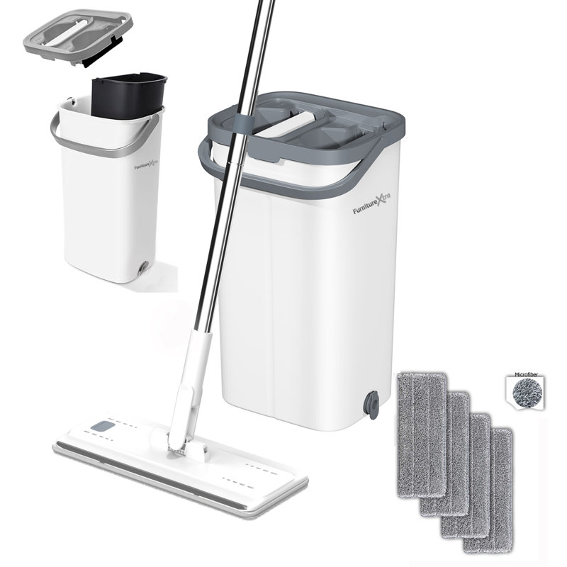 Microfibre Flat Mop with Bucket, for Wet and Dry Floor, Complete Cleaning System