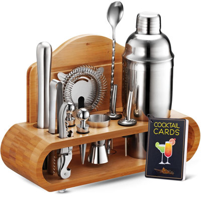 Bartender Kit With Stand - 19 Piece Bar Set Cocktail Shaker Set, Drink Mixer Set For Home Bar With All Bar Accessories - Bar Tool Set, Cocktail Kit, Mixology Set, Bar Kit.
