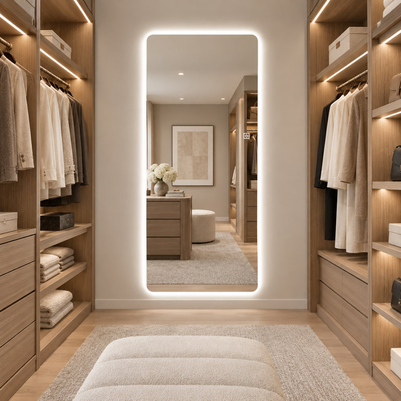 Frameless LED Full Length Mirror with 3 Color Dimmable Lights 5mm Copper Free Shatter Resistant Glass, 71" x 28"