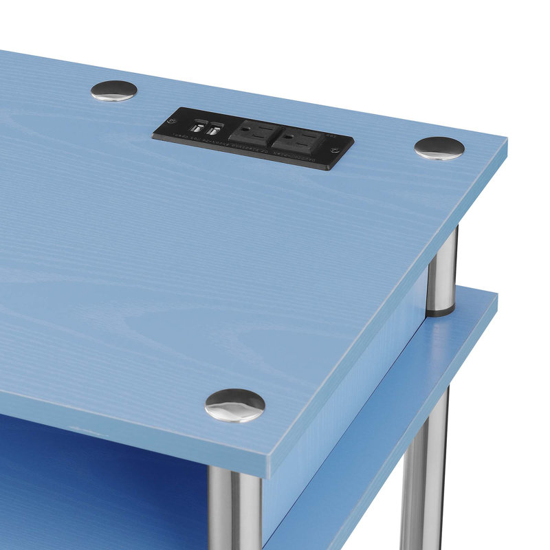 Edwin No Tools Computer Desk with Built-In Outlets, Blue