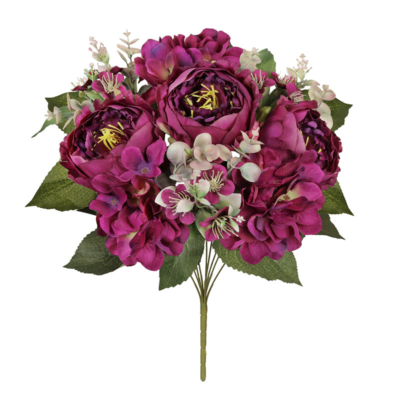 Mélange de pivoines et d'hortensias, Prune / bourgogne