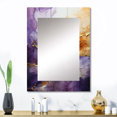 Or abstrait mauve fractal I - miroir décoratif abstrait, miroir mural doré, impression d'art en métal