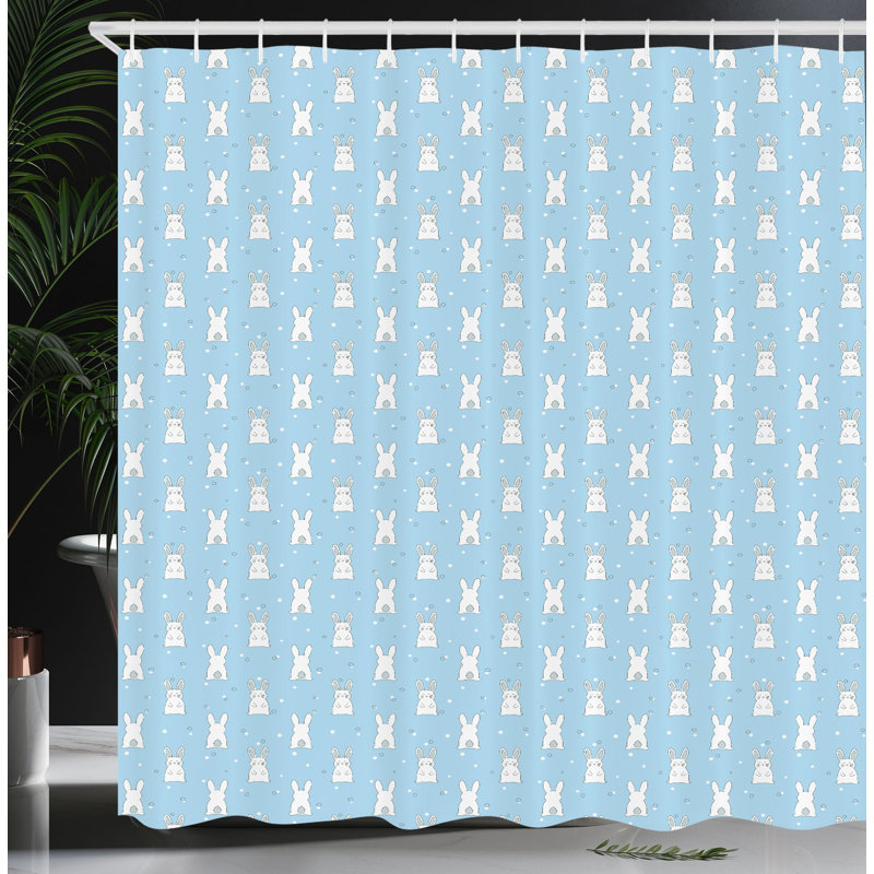 East Urban Home Easter Bunny Shower Curtain Bunny Cartoon, 70"H x 69"W
