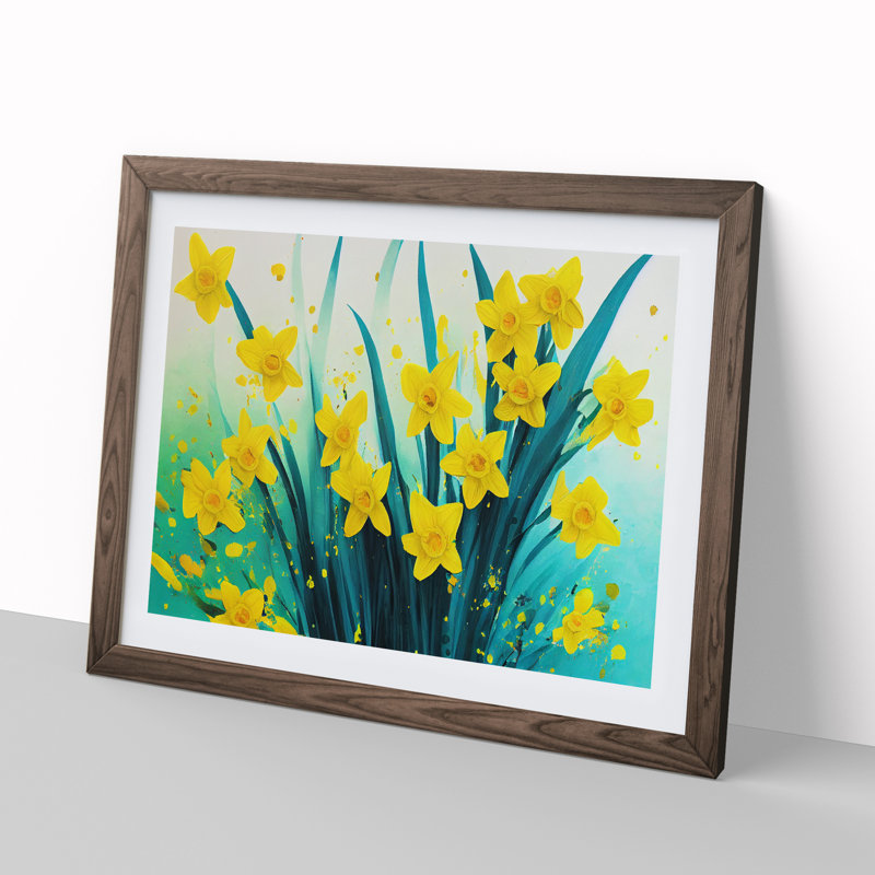 Daffodil Flower Splash - Framed Print, 25cm H x 34cm W x 2cm D, Walnut