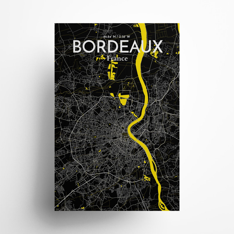 Bordeaux City Map In Times - No Frame Print, 36cm H x 24cm W x 0.05cm D