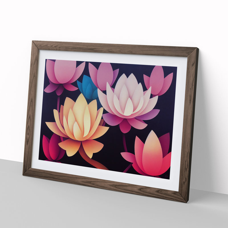 Inspirational Lotus Flowers - Framed Print, 34cm H x 46cm W x 2cm D, Walnut