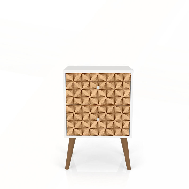 18 Inch Nightstand with 2 Drawers, Natural and White for Modern Bedrooms and Living Rooms