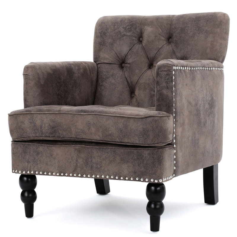 Chaise grise et brune, mousse généreuse, structure moderne en bouleau avec capitonnage, microfibre, pieds, Grey/Brown