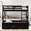 Structure de lit simple superposé au-dessus de lit simple en bois de pin brun avec couchette convertible et tiroirs de rangement, convient aux matelas simples standard