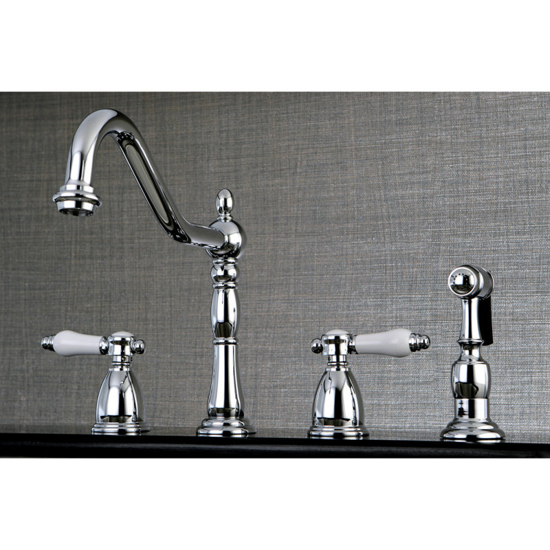 Kingston Brass Bel-Air Double-Handle Widespread Kitchen Faucet, Polished Chrome, With Side Spray