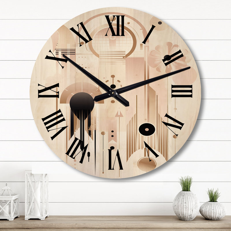 Horloge murale circulaire surdimensionnée géométrique boho chic géométrique rétro rose III, Grand